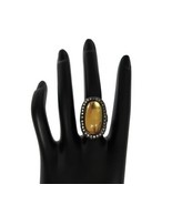 Vintage antiqued copper tone oval yellow cabochon large cocktail ring si... - $279.69 MXN
