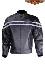 Mens Leather Black Racer Jacket With Silver Stripes In 6 Sizes - £79.88 GBP