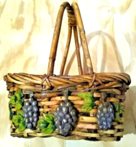 Rustic 10&quot; Oblong Two Handled Woven Basket  w/Grape/Leaves Heavy Duty! - $18.29