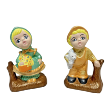 VTG 1983 Artist Signed Alta Marie Hand Painted Farm Boy Girl Figurines 4.25&quot; - £14.73 GBP