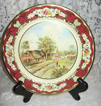 Daher Decorated Metal Picture Plate-Village-England-1950&#39;s - £7.46 GBP