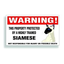 Warning DECAL trained SIAMESE cat bumper or window sticker - $9.93