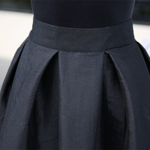 BLACK A-Line Taffeta Skirt Women Plus Size Taffeta Pleated Midi Party Skirt image 10