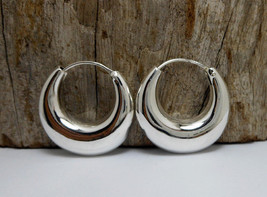 Silver Crescent Moon Earrings, 925 Sterling Silver, Handmade Hoop Earrings 30mm - £29.23 GBP