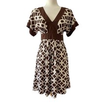 Banana Republic Silk Chain Link Print Dress Size 4 Brown Cream Fit Flare Office - £15.66 GBP