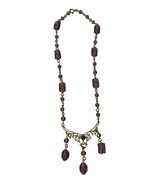 Vintage Amethyst Glass Bead Necklace Brass Filigree Drop Dangle Statement - $28.80