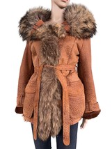 &quot;Fan&quot; real suede leather and fox fur coat, real shepskin , XS - $470.00