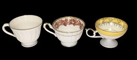 Vintage Porcelain Teacup Trio Syracuse China E&R Bavaria Gold Trim Footed Cups image 5