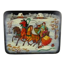 Mstera Russian Hand Painted Lacquer Box 4&quot; Mache Troika Winter Fairy Tale - £30.89 GBP