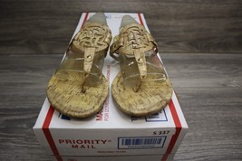 American Eagle Shoe Womens 7 Flip Flop Beige Gold Slip On Cork Sandal Ca... - $25.72
