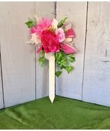Cemetery cross , grave decoration, pink flowers for grave at cemetery - $26.72