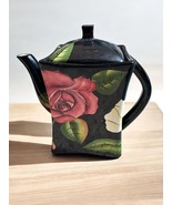 Vintage Pacific Rim Hand Painted Floral Square Tea Pot Rose, Iris, Lily 9&quot; - $29.70