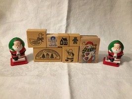 Wooden Rubber Christmas Stamps Santa Claus Snowman Kids Crafts - £9.96 GBP