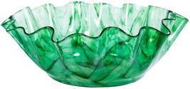 Bowl Ruffle Large Acid Wash Aquatic Emerald Green Glass - £274.53 GBP