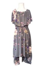 Altar&#39;d State Floral Ruffle Top Hi Lo Maxi Dress Size S Gray Flowy Roman... - $18.99