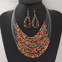 Boho Jewerly Sets for Women Bohemian Fashion Beads Necklaces Earrings Set Female - £9.77 GBP
