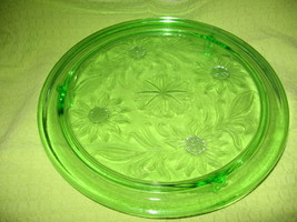 Depression Glass - Sunflower Cake Plate-Green-1930&#39;s - $19.00