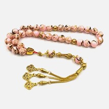 Tasbih pink stone with shell Muslim Rosary bead misbaha islamic Eid Gift... - $48.52