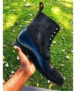 Handmade men&#39;s Bespoke suede &amp; calf Leather black lace up ankle boots US... - $149.99