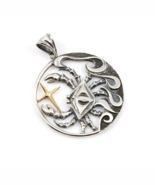 Cancer Zodiac Sign Sterling Silver Pendants Charm with Golden Star - $156.42