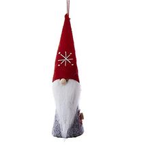 Wood and Felt Dwarf Gnome with Red Snowflake Hat Christmas Tree Ornament... - $8.89