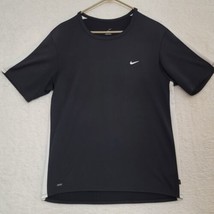 Nike Dri Fit T Shirt Mens M Black Short Sleeve Polyester Swoosh Logo - $13.87