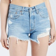 Levis 501 High Rise Blue Denim Jean Shorts Light Wash Raw Hem Button Fly... - $29.99