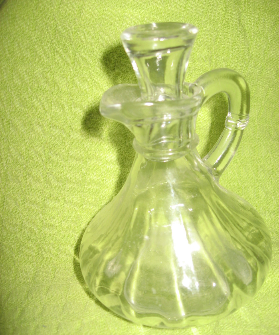 Cruet with Stopper- Pressed Glass-Clear-Vinegar/Oil-Anchor Hocking-USA-1960's - $7.00