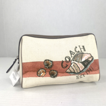 Coach Cosmetic Bag Beach Shell Motif White Canvas Leather Zip New F48158 M8 - £63.15 GBP