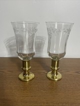 Vintage Pair Brass/Glass Candleholder Brass Base Glass Hurricane Lamp Style - £25.49 GBP