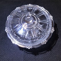 VTG Kig Indonesia 7&quot; Crystal Beaded Round Clear Glass CANDY DISH with Lid-New - £21.60 GBP