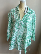 Nicole Miller Women Plus 3X Linen Blouse Top Sleeve Leaf Print  Nwt - £39.49 GBP