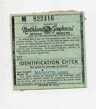 Northland Greyhound Identification Check 1958 Mankato Minnesota  - $11.88