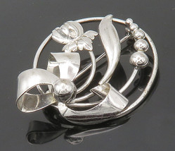 CARL ART 925 Sterling Silver - Shiny Shiny Floral Ribbon Brooch Pin - BP6078 - £40.50 GBP