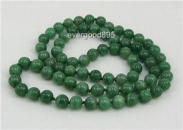 Handcraft gemstone aventurine first grade GREEN JADE 8mm beads knotted 22”  - £17.20 GBP