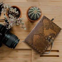 Unique Embossed World Map Leather Diary - Daily Writing and Travel Notebook  - £31.37 GBP