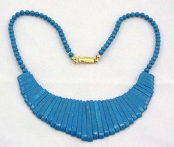 VINTAGE EGYPTIAN STYLE GEMSTONE howlite Turquoise color NECKLACE pendant 16&quot; - £19.65 GBP