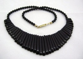Vintage Gemstone Black JADE/ONYX Egyptian 41 Pcs. Style Necklace Gp Closer 16” - £19.75 GBP