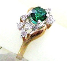 Vintage 14K Gp. Emerald Crystal Rhinestone Cocktail Ring Sz - £11.02 GBP
