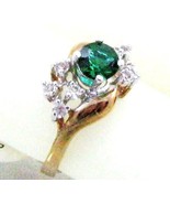 VINTAGE 14K GP. Emerald crystal RHINESTONE COCKTAIL RING sz  - $14.03