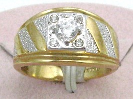 Vintage Style Heavy 18 K Ge Silver 6mm Cz Wide Band Men&#39;s Cocktail Ring Sz 10 - $19.95