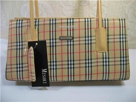 New Misaki Beige leather straps Tote hand bag /purse - $14.59
