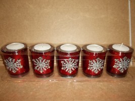 Red Christmas Holiday 5 Piece Votive Candle Glitter Snowflake Gift Set T... - $24.99