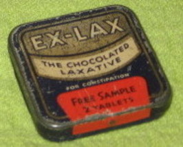 Tin - Ex Lax the Chocolated Laxative Free Sample-EMPTY-Vintage-1930&#39;s - £6.00 GBP