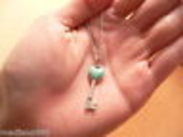 Tiffany &amp; Co Turquoise Blue Enamel Heart Key Necklace Pendant Charm Gift Love - £295.97 GBP