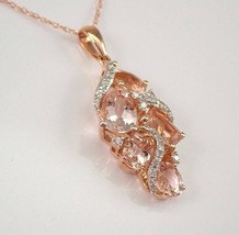 3 Ct Multi Cut Lab-Created Peach Morganite Cluster Pendant 14K Rose Gold Plated - £114.78 GBP