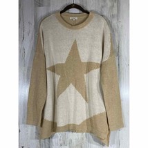Easel Womens Sweater Tan White Star Side Slits Size Small Oversized - £16.34 GBP
