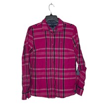 Tommy Hilfiger Classic Fit Women Medium Plaid Button Down Shirt Roll Tab Cotton  - £16.06 GBP