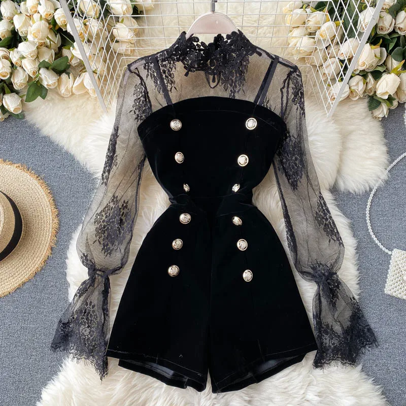 2021 Autumn New Female Korean Style Lightly Mature    Rompers Women Fashion Doub - £131.70 GBP