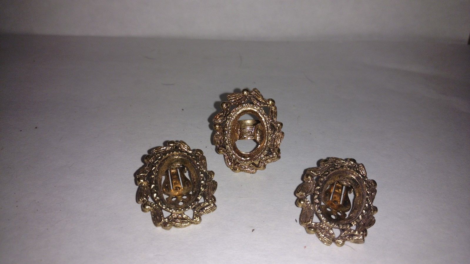 1 1/4&quot; Brass Metal Earrings and Ring Decorative Set (need centers) - $1.28